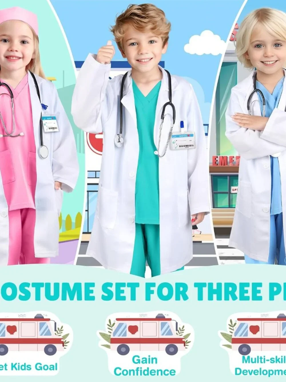 Doctor Costume for Kids Doctor Lab Coat for Kids Real Stethoscope, Girls Hallowe